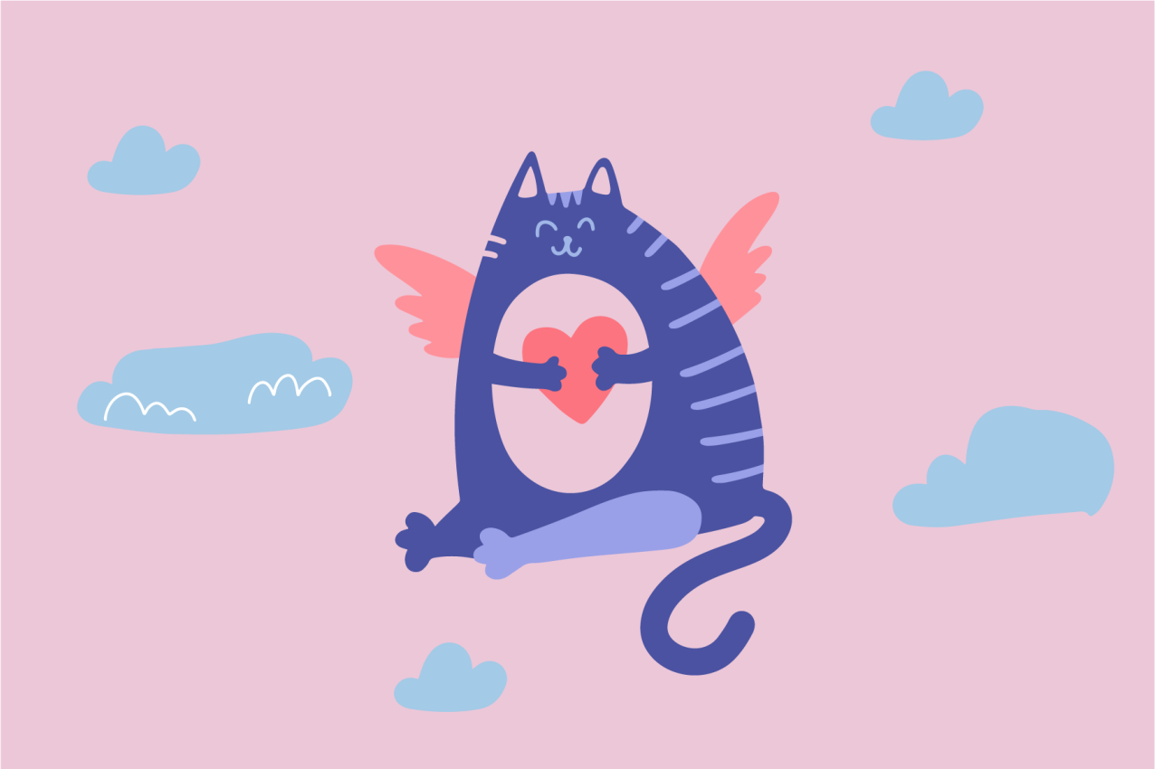 Set de table design enfant chat volant tenant un cœur - TenStickers