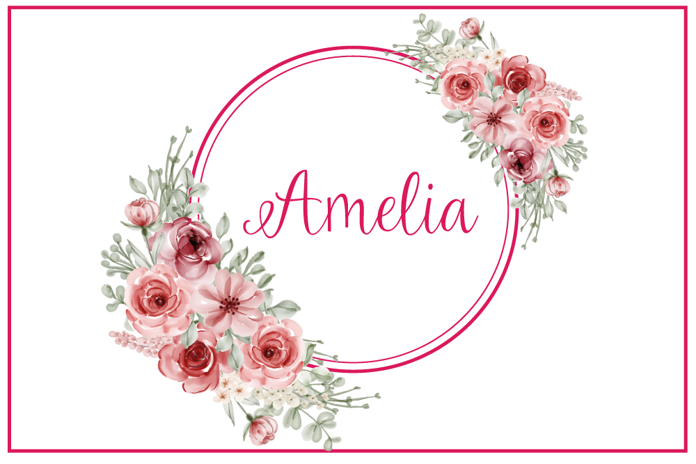 Set de table Prénom dans cercle rose fond blanc - TenStickers