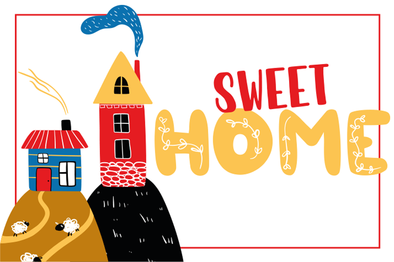 Set de table design enfant scène de maison colorée - TenStickers