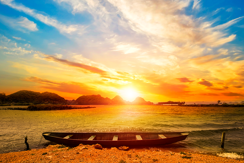 Set de table moderne coucher de soleil sur rivière - TenStickers