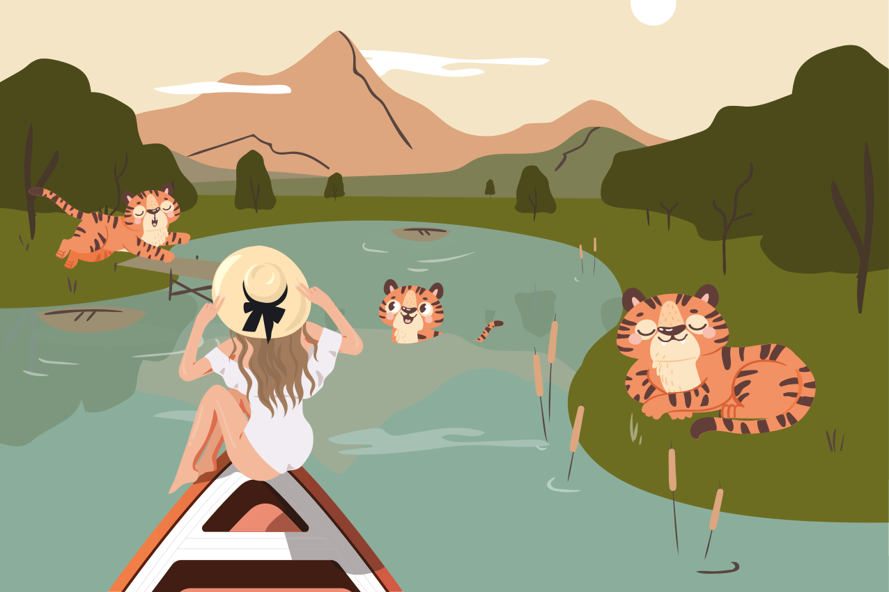 Set de table design enfant scène de tigres joueurs - TenStickers