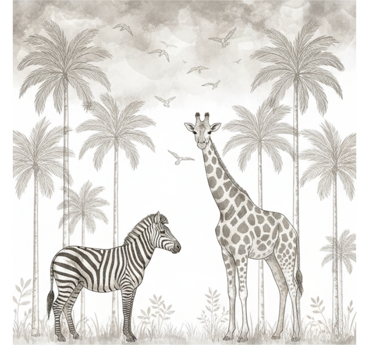 Tapisserie pour chambre bébé motif jungle monochrome - TenStickers