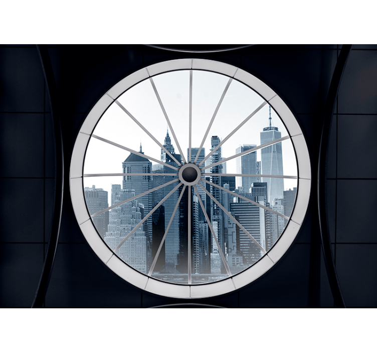 Papier peint 3D fenêtre avec vue ville urbaine - TenStickers