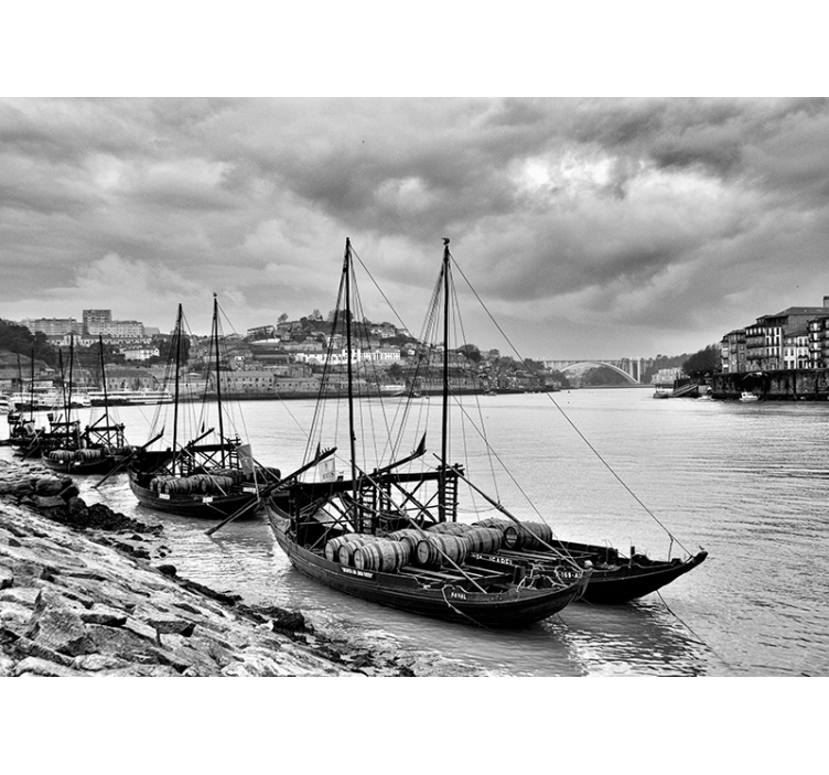 Papier peint bateau rabelos la nuit - TenStickers