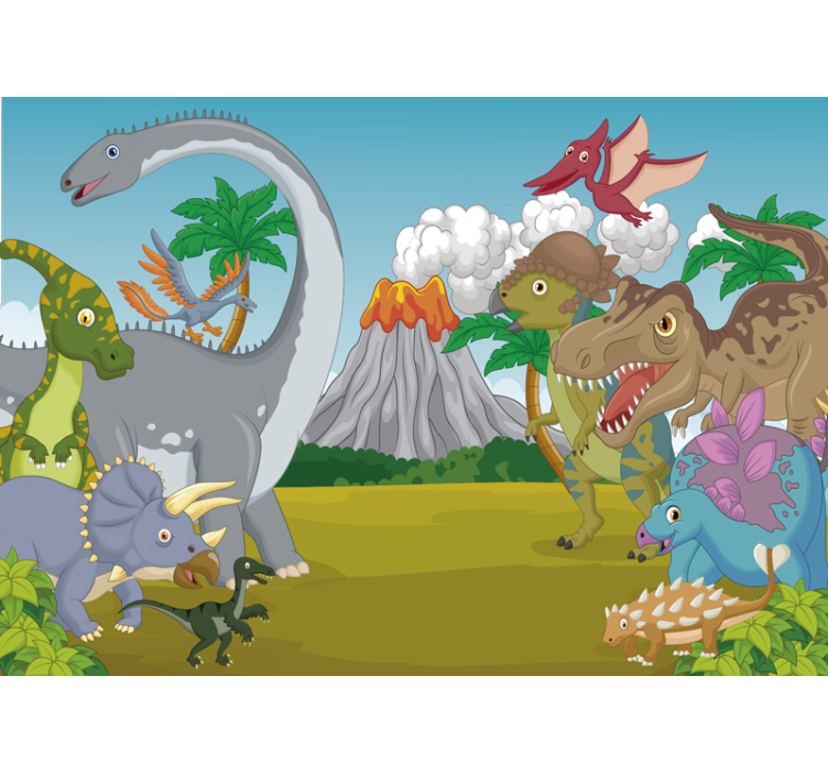 Photo murale enfant Dinosaures et volcan - TenStickers