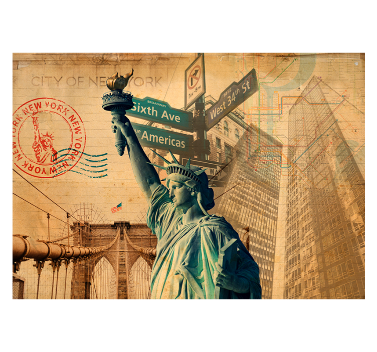 Papier peint New-York style vintage art timbre - TenStickers