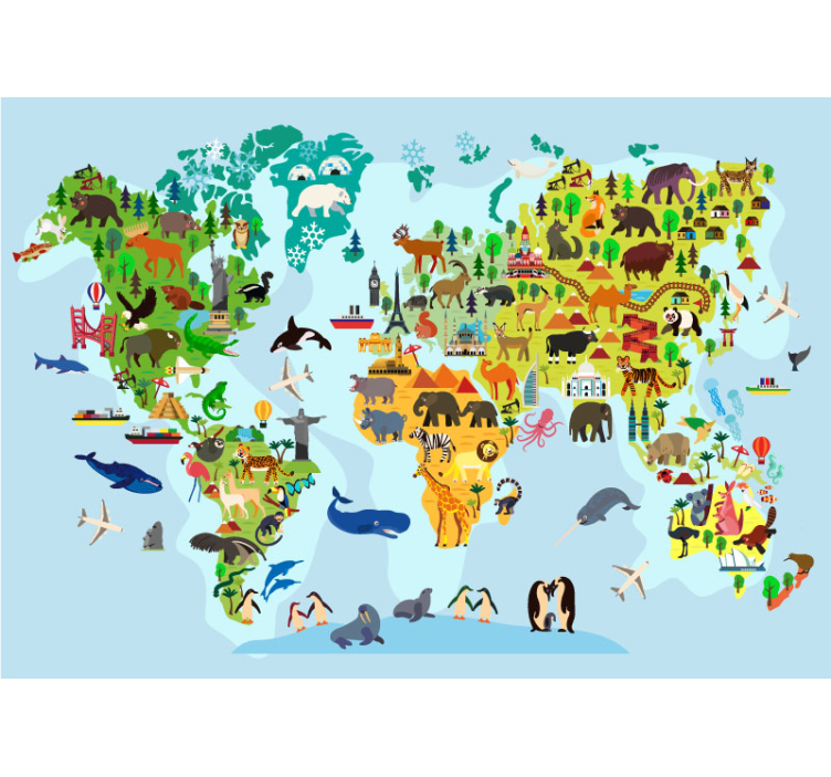 Papier peint mural carte du monde pour enfants  - TenStickers