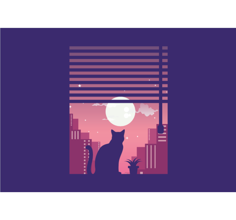 Tapisserie animaux silhouette de chat vue nocturne - TenStickers