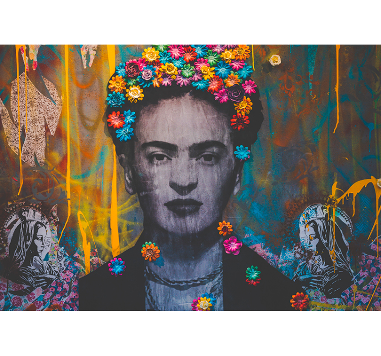 Tapisserie art portrait floral de frida - TenStickers