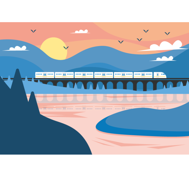 Tapisserie villes et pays train sur un pont - TenStickers