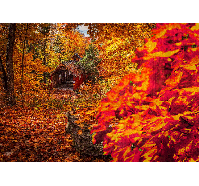 Tapisserie paysage cottage d'automne - TenStickers