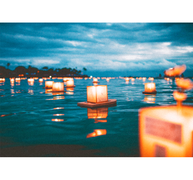 Tapisserie nature nuit des lanternes flottantes - TenStickers