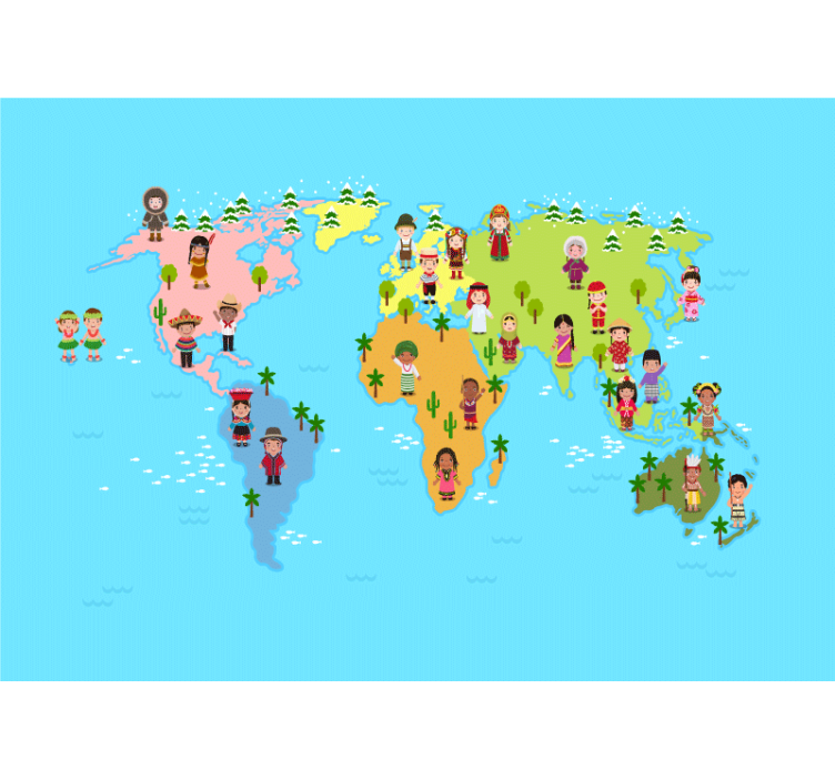 Tapisserie carte du monde personnages culturels - TenStickers