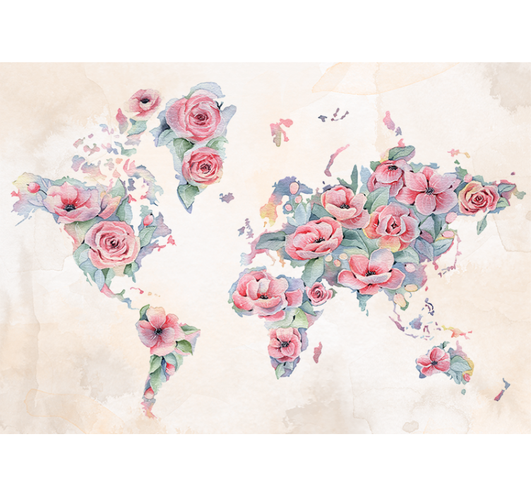 Tapisserie autres fleurs carte du monde florale - TenStickers