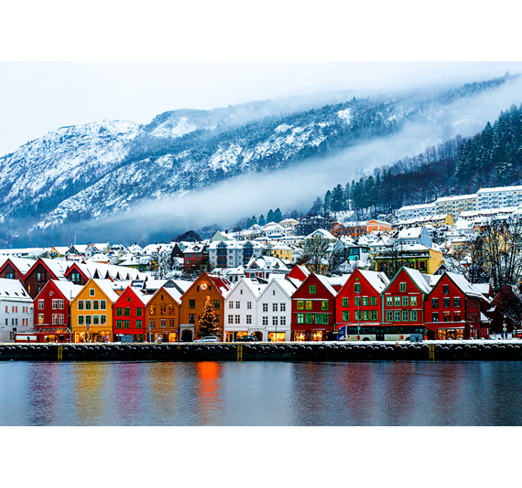 Tapisserie villes et pays maisons colorées au bord de l'eau - TenStickers