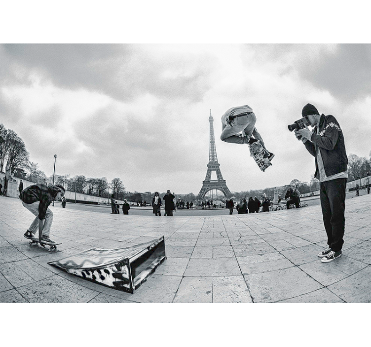 Tapisserie paris tour eiffel en skateboard - TenStickers