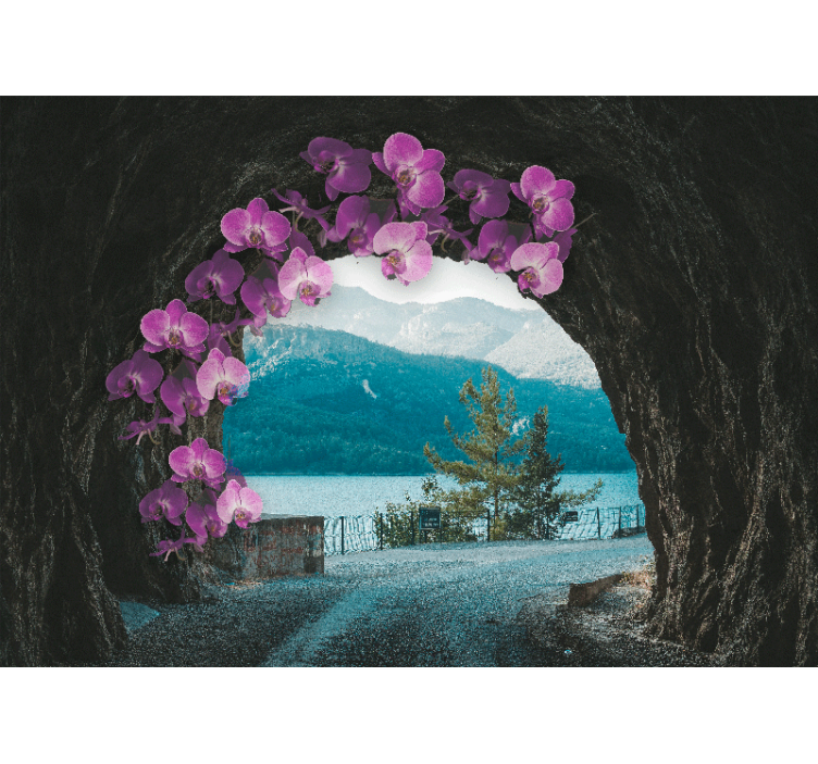 Tapisserie fleur orchidées encadrant le paysage - TenStickers