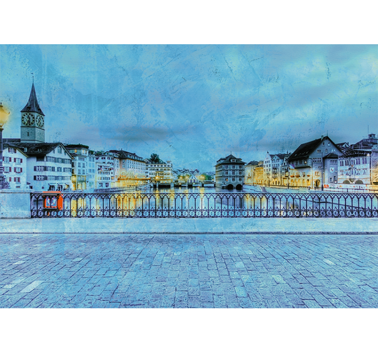 Tapisserie villes et pays vue sur la rivière à zurich - TenStickers