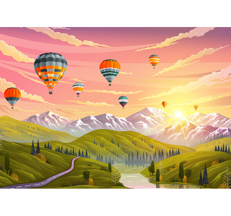 Tapisserie paysage montgolfières colorées - TenStickers