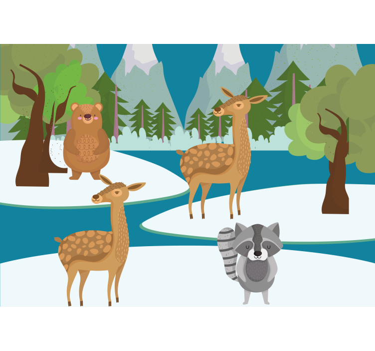 Tapisserie chambre enfant scène animale dessinée - TenStickers