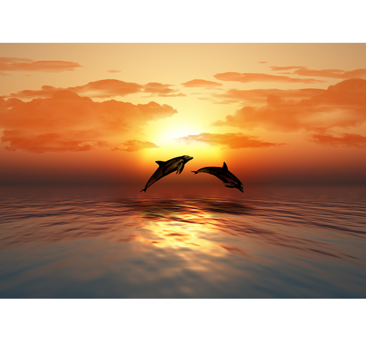 Tapisserie animaux les dauphins sautent au coucher du soleil - TenStickers