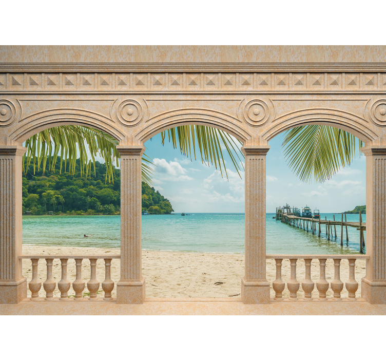 Tapisserie paysage perspective de rivage exotique - TenStickers