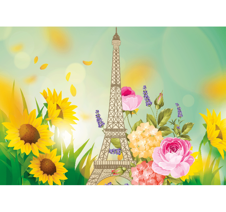 Tapisserie paris tour eiffel en fleurs - TenStickers