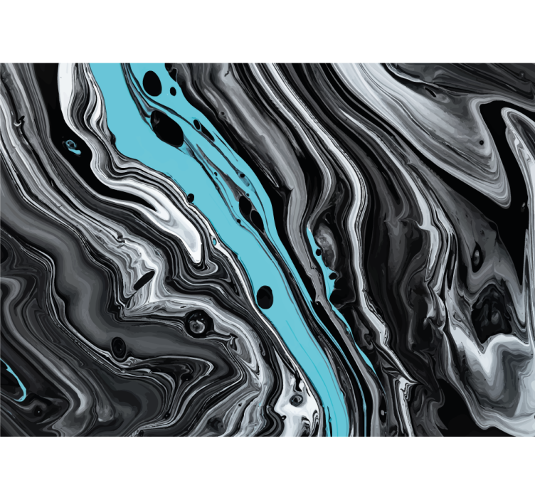 Tapisserie abstraite flux noir et aqua - TenStickers