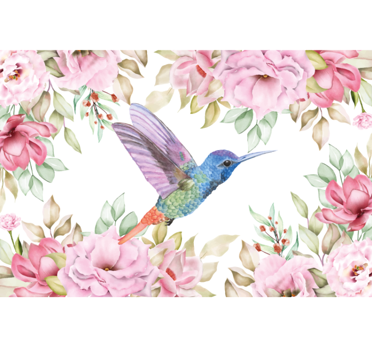 Tapisserie fleur colibri parmi les fleurs - TenStickers