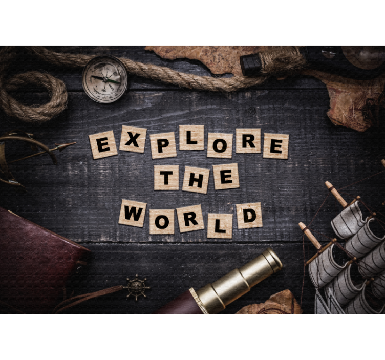 Tapisserie phrase explorez le monde - TenStickers