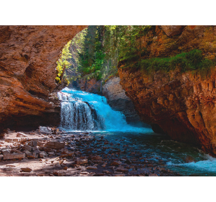 Tapisserie montagne vue sur cascade - TenStickers