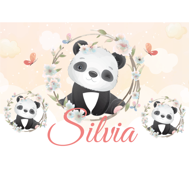 Tapisserie animaux panda avec fleurs - TenStickers