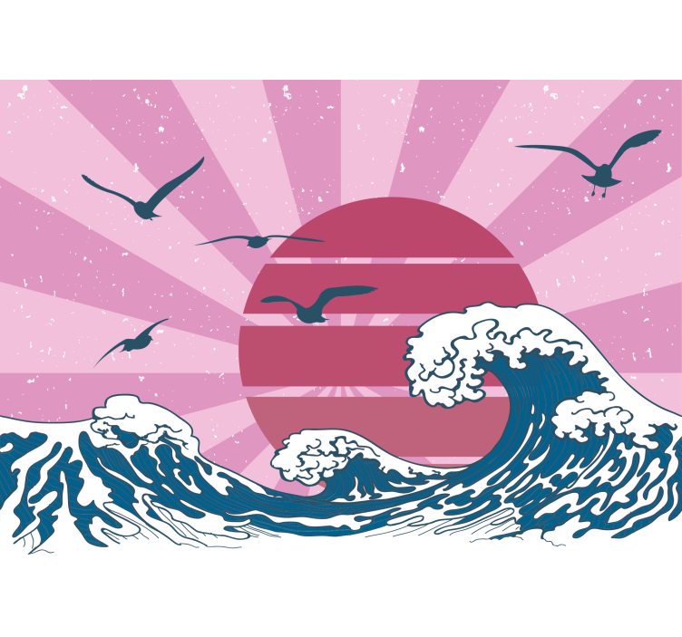 Tapisserie paysage vagues et coucher de soleil - TenStickers