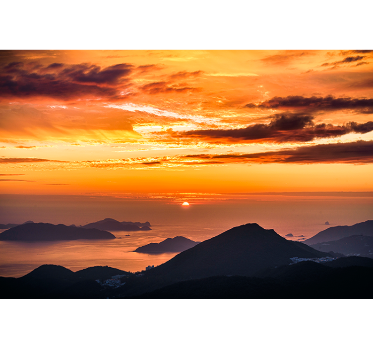 Tapisserie paysage coucher de soleil sur l'océan - TenStickers