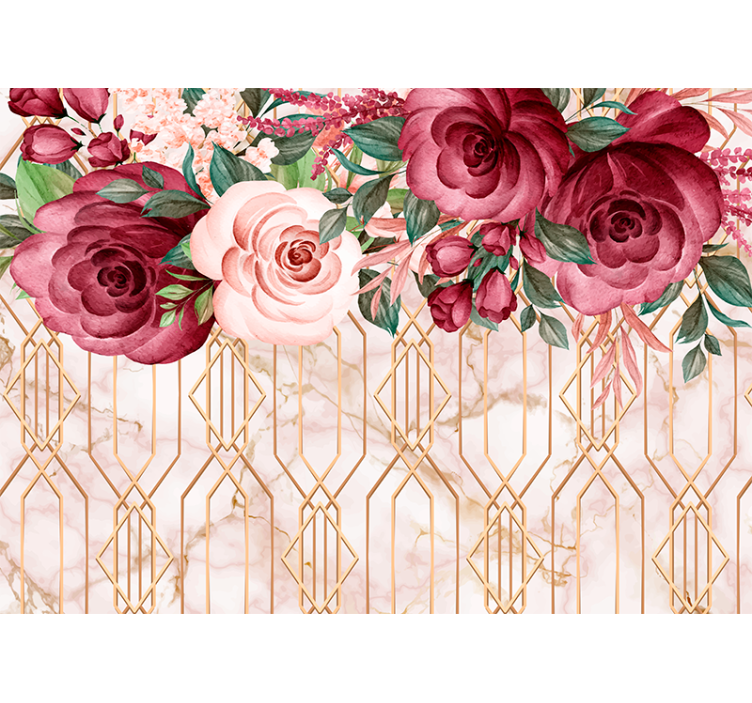 Tapisserie fleur fusion géométrique des roses - TenStickers