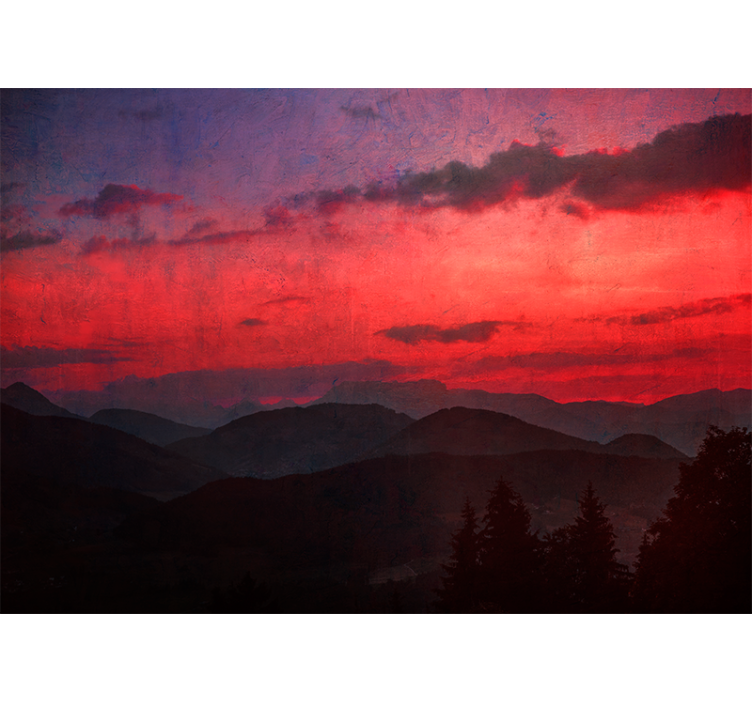 Tapisserie montagne coucher de soleil dramatique - TenStickers