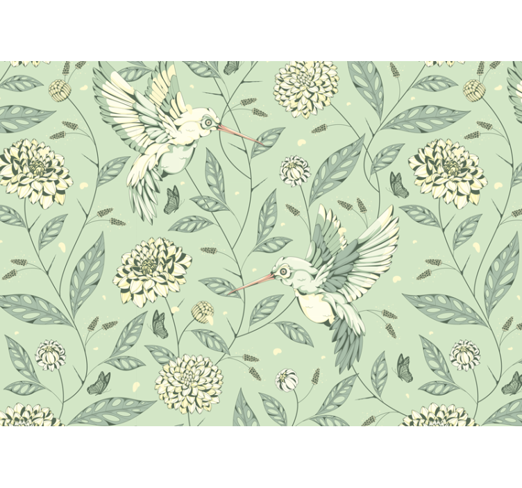 Tapisserie fleur colibris parmi les fleurs - TenStickers