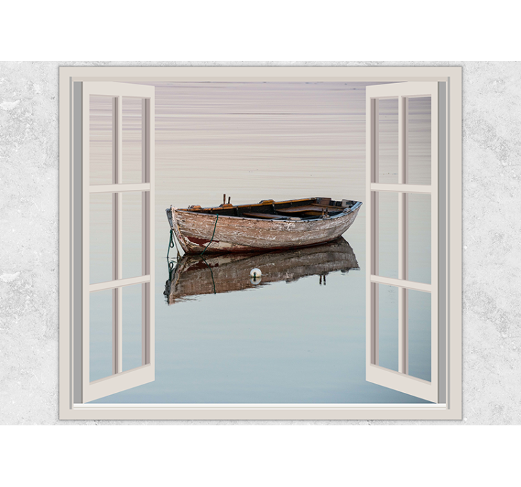 Tapisserie lac reflet de bateau rustique - TenStickers