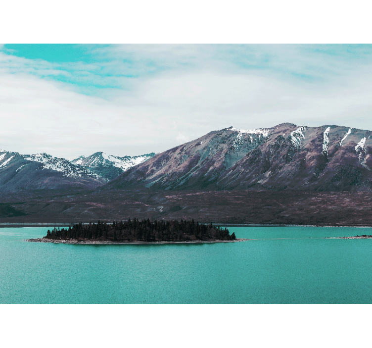 Tapisserie paysage lac de montagne île - TenStickers