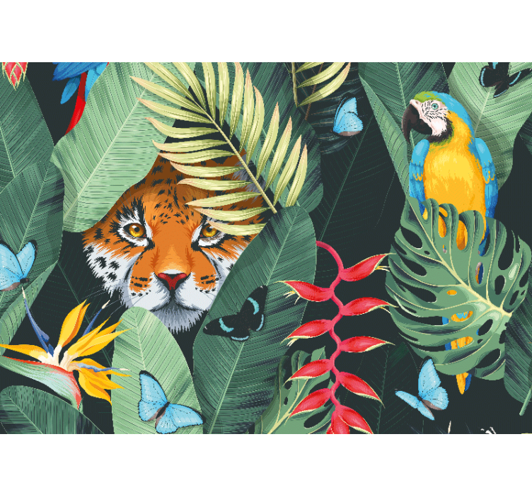 Tapisserie animaux tigre et perroquet - TenStickers