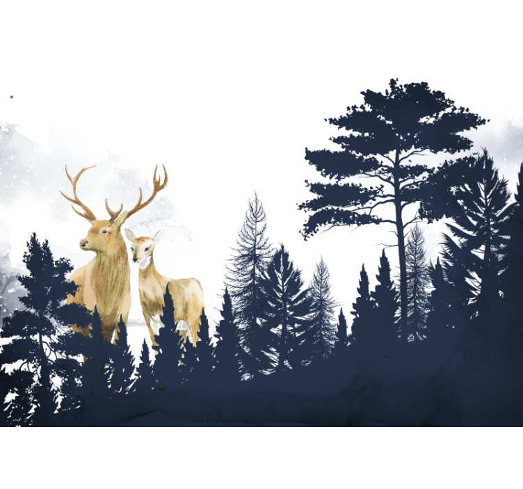 Papier peint forêt duo de cerfs majestueux - TenStickers