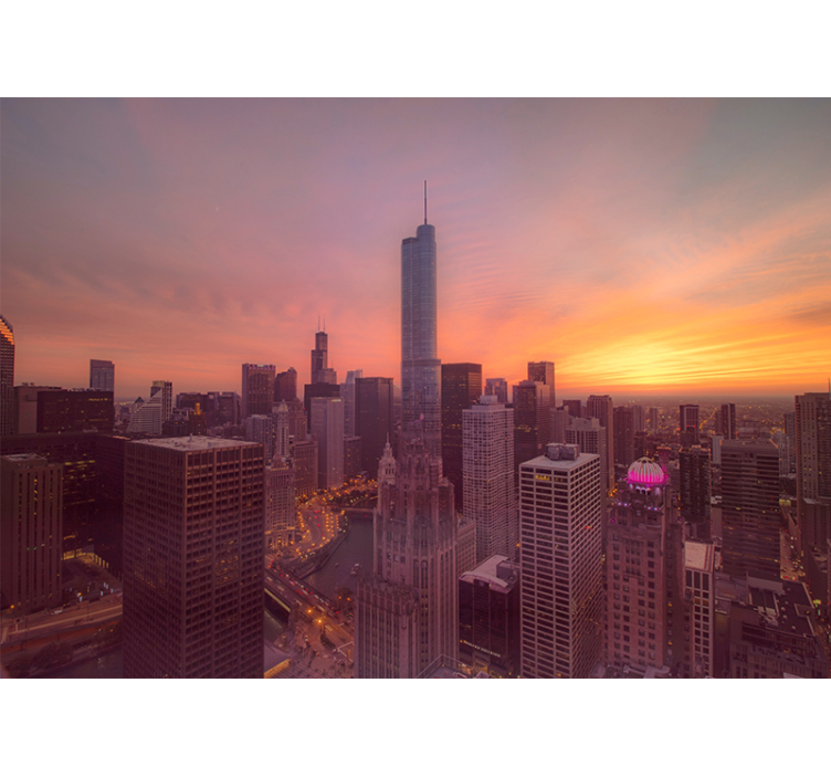Tapisserie villes et pays coucher de soleil à chicago - TenStickers