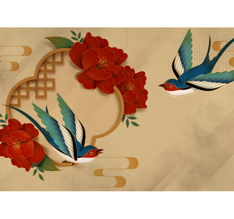 Tapisserie fleur hirondelles et fleurs - TenStickers