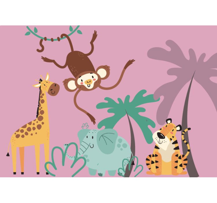 Tapisserie animaux amis ludiques de la jungle - TenStickers