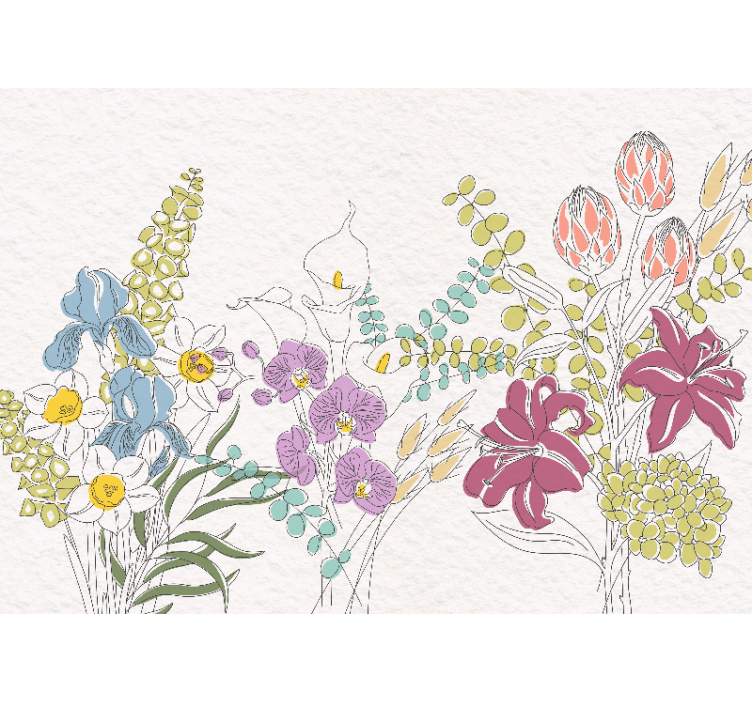 Papier peint panoramique fleurs dessinées - TenStickers