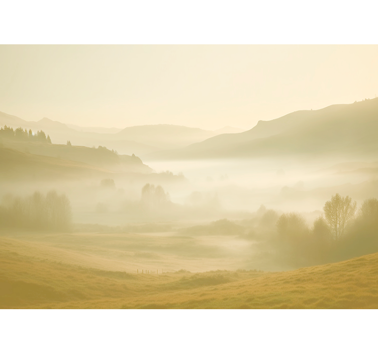 Tapisserie murale montagne vues beiges et brumeuses - TenStickers