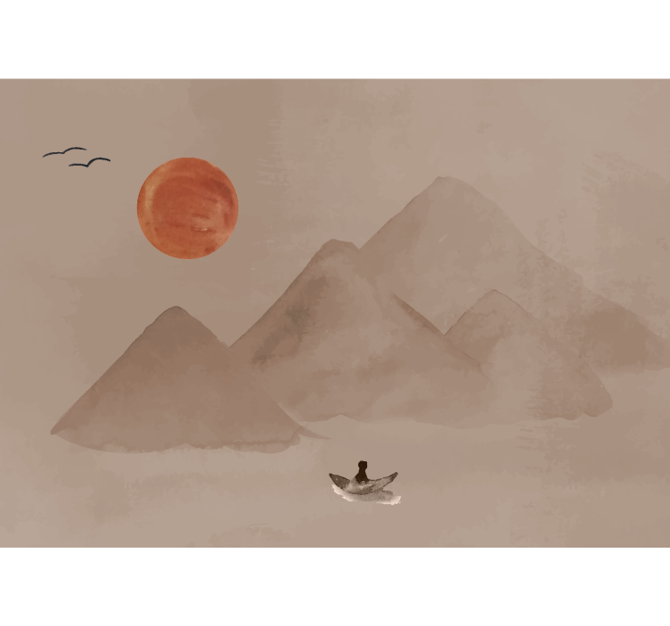 Papier peint panoramique terracotta ambiance japonaise - TenStickers