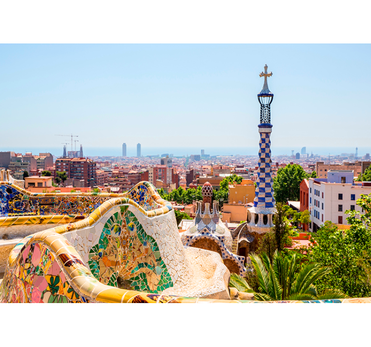 Tapisserie barcelone vue sur les toits park güell - TenStickers
