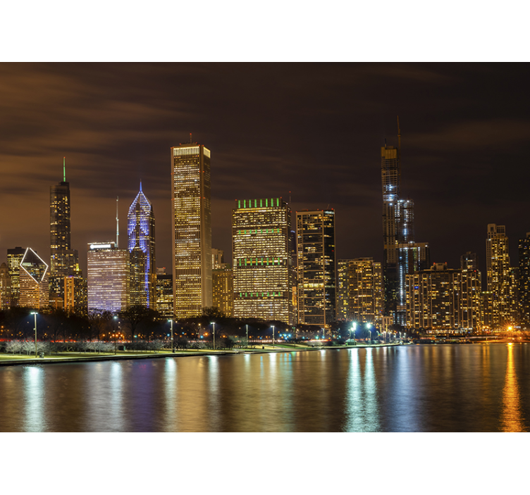 Tapisserie berlin skyline de chicago nuit - TenStickers