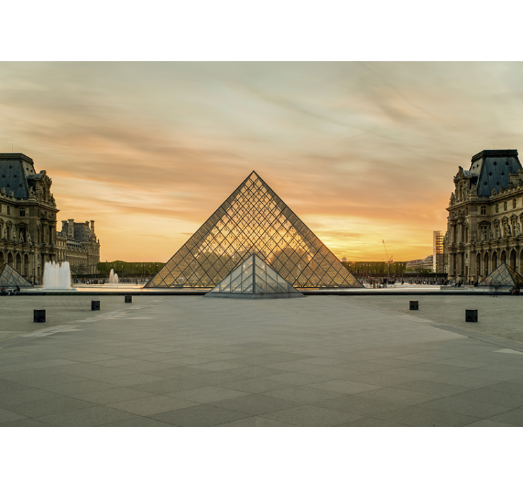 Tapisserie paris coucher de soleil sur la pyramide du louvre - TenStickers